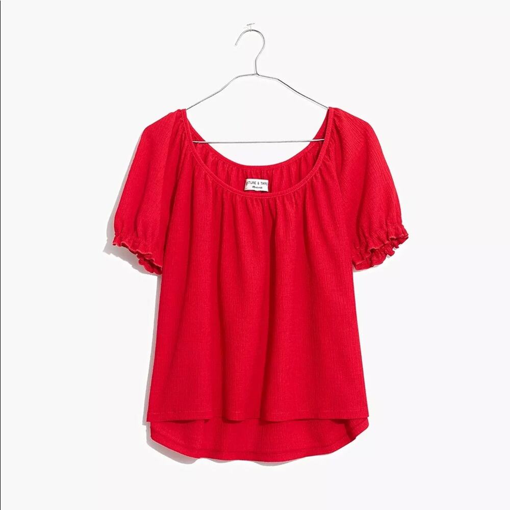 Madewell Texture & Thread Red Peasant Blouse Size XS